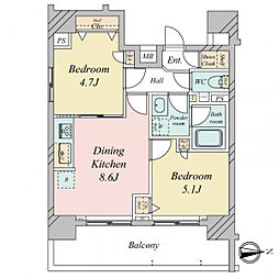 アイル秋葉原ノースドゥーエ 2DKの間取図画像