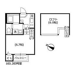 名古屋市営名港線 六番町駅 徒歩6分の賃貸アパート 2階1SKの間取り