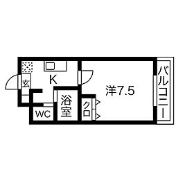 名鉄常滑線 柴田駅 徒歩3分の賃貸マンション 5階1Kの間取り