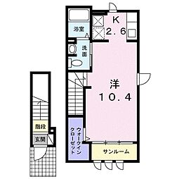 名鉄名古屋本線 有松駅 徒歩5分の賃貸アパート 2階1Kの間取り