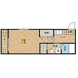 リブレア白鳥 2階1Kの間取り