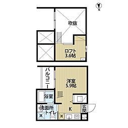 リシュテール 2階1SKの間取り