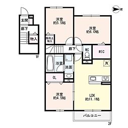 名古屋市営鶴舞線 原駅 徒歩28分の賃貸アパート 2階3LDKの間取り