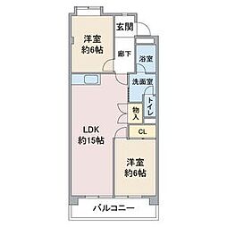 レジデンス明日香 3階2LDKの間取り