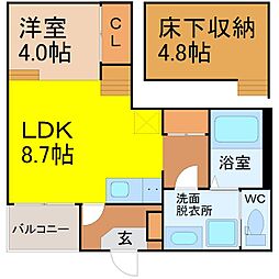 名古屋市営桜通線 桜本町駅 徒歩1分の賃貸アパート 1階1LDKの間取り