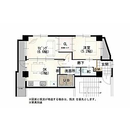 名古屋市営名港線 六番町駅 徒歩2分の賃貸マンション 3階2DKの間取り