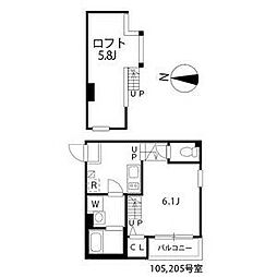 ハーモニーテラス松園 2階1SKの間取り