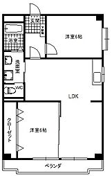 三鉦マンション 1階2LDKの間取り