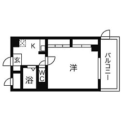 メッセ平針 3階1Kの間取り