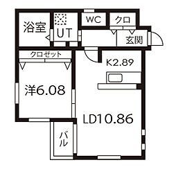 ダ・ヴィンチ吹上 2階1LDKの間取り
