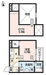 名鉄常滑線 豊田本町駅 徒歩5分の賃貸アパート 2階1SKの間取り