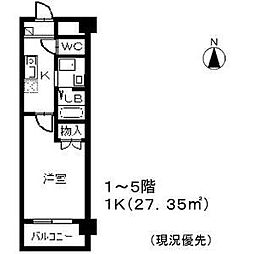 ベルコリーヌ瑞穂 1Kの間取図画像