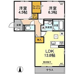 セレーノ古新 2LDKの間取図画像
