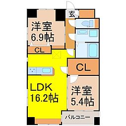 ヴィルクレア桜山 2LDKの間取図画像