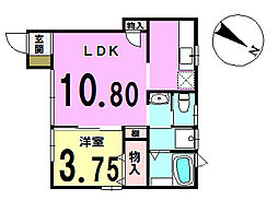 パインコートコイワ 1LDKの間取図画像