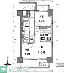名古屋市営東山線 亀島駅 徒歩3分の賃貸マンション 2階2LDKの間取り