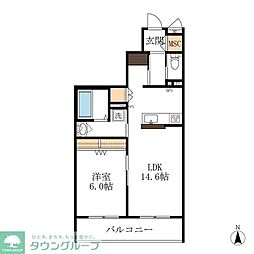 名古屋市営鶴舞線 原駅 徒歩14分の賃貸マンション 2階1LDKの間取り