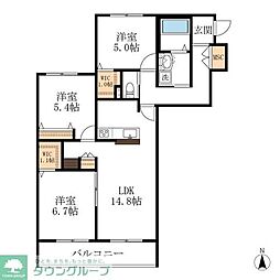 名古屋市営鶴舞線 原駅 徒歩14分の賃貸マンション 3階3LDKの間取り