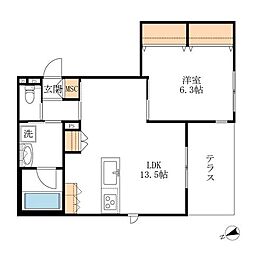 corail blanc 1階1LDKの間取り