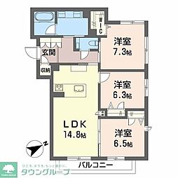 名古屋市営名城線 瑞穂運動場東駅 徒歩6分の賃貸アパート 2階3LDKの間取り