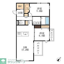 シュロスベルグ 303 3階2LDKの間取り