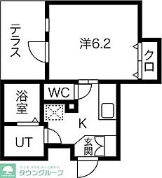 AXIA亀島 1階1Kの間取り