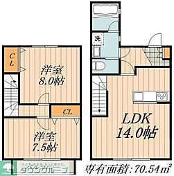 GreenCourt社が丘A 2LDKの間取図画像