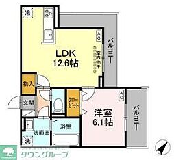 D’Bless上大岡 201 2階1LDKの間取り