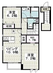 グランシェールI 2階2LDKの間取り