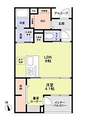 Ｍａｎａ港南 3階1LDKの間取り