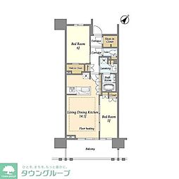 京急本線 横須賀中央駅 徒歩4分の賃貸マンション 11階2LDKの間取り