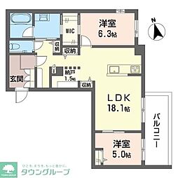 ウィズプラス大船 2LDKの間取図画像