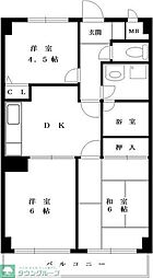 カトルズ中田1 3DKの間取図画像