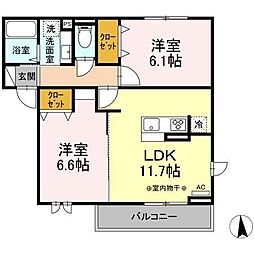 コンフォートイセゼキ 2LDKの間取図画像