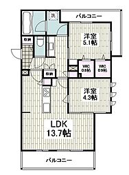 アレイ北鎌倉A 2LDKの間取図画像