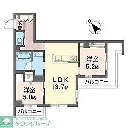 アコルデ由比ヶ浜 2LDKの間取図画像