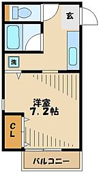 ブリックコート 1階1Kの間取り