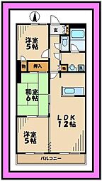 サザン稲城 3階3LDKの間取り