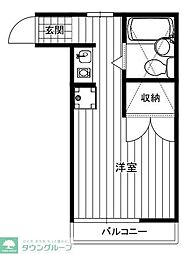 ユーハイツ 1階ワンルームの間取り