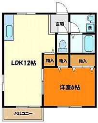 ベネッセ・オオクラA 2階1LDKの間取り