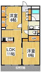 ルブニール稲田堤 2階2LDKの間取り