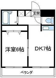 コートコア百合丘 3階1DKの間取り