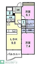 パインヒルズ参番館 2階2LDKの間取り