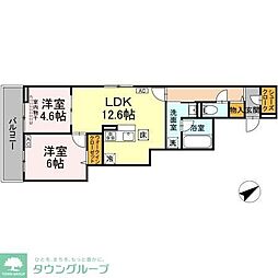 川崎市多摩区生田1丁目アパート 2LDKの間取図画像