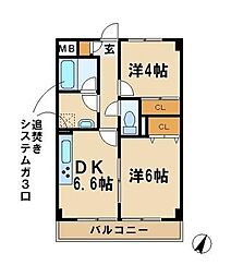 パークヒルズ鷺沼弐番館 2DKの間取図画像