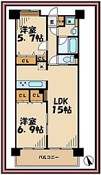 ロイヤルパーク多摩川 2LDKの間取図画像