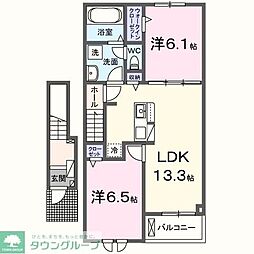 グランデルート　Ｂ 2階2LDKの間取り