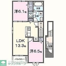 グランデルート　Ａ 2階2LDKの間取り