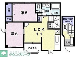 東武小泉線 館林駅 徒歩25分の賃貸アパート 2階2LDKの間取り