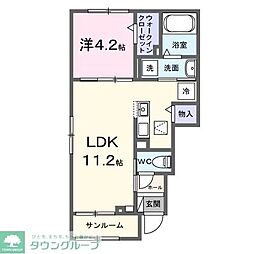 東武伊勢崎線 細谷駅 徒歩27分の賃貸アパート 1階1LDKの間取り